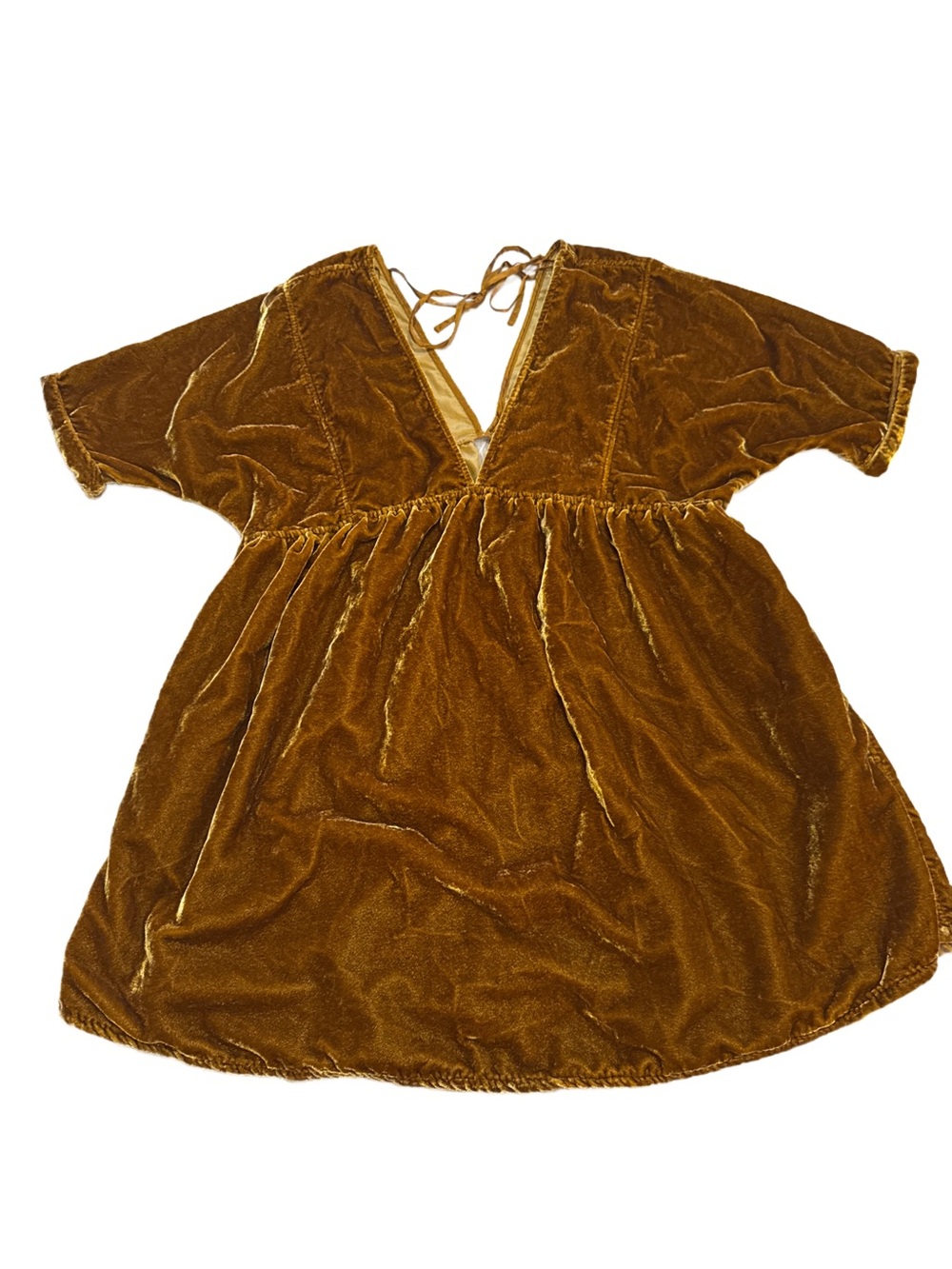 Free People Velvet Mini Dress Mustard Gold Color Size Medium Like New